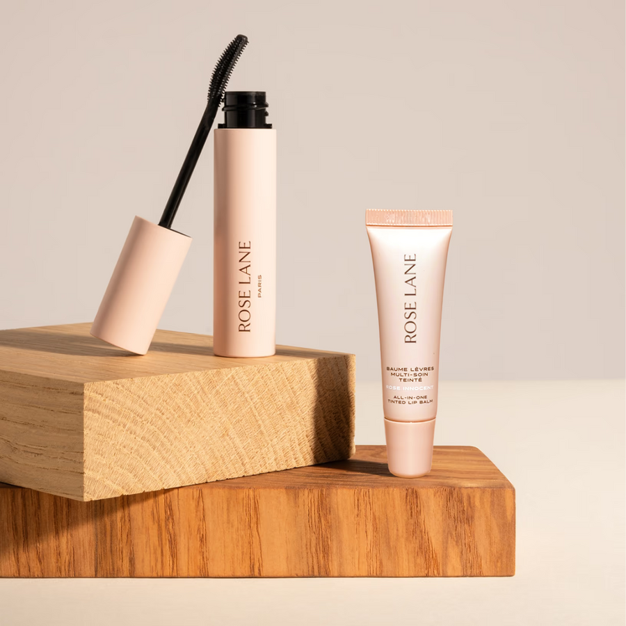 L'INDISPENSABLE SET Mascara et Baume à lèvres soin clean et naturel Noir Profond Rose Lane